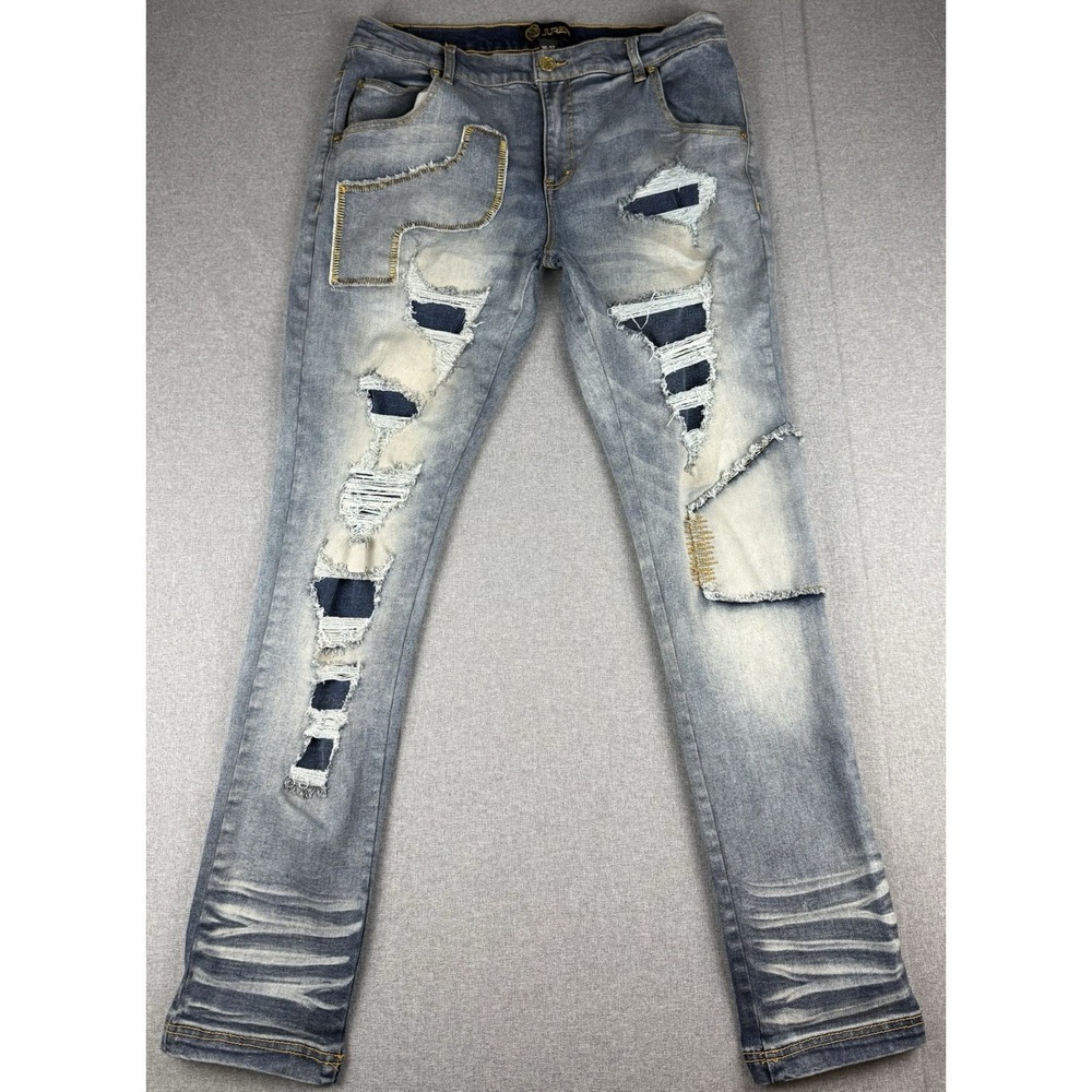 Juren Distressed Stacked Jeans Mens 36x32 Light Wash Ripped Denim Streetwear